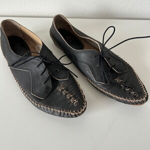 Latigo Anthropology Boho Folk Black Leather Lace Up Pointed Toe Flats Size 10M
